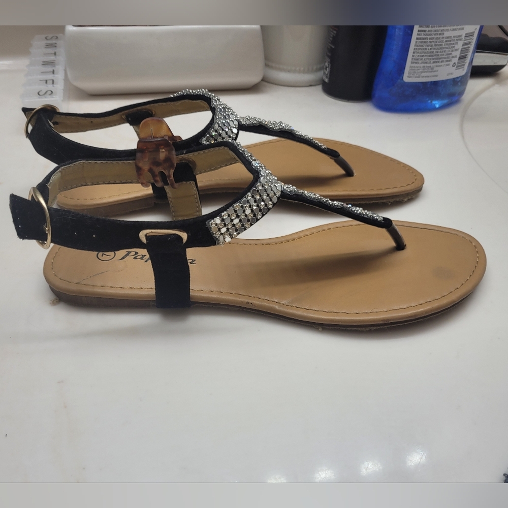 Black and Silver Women's Sandals Size7 Wore Twice